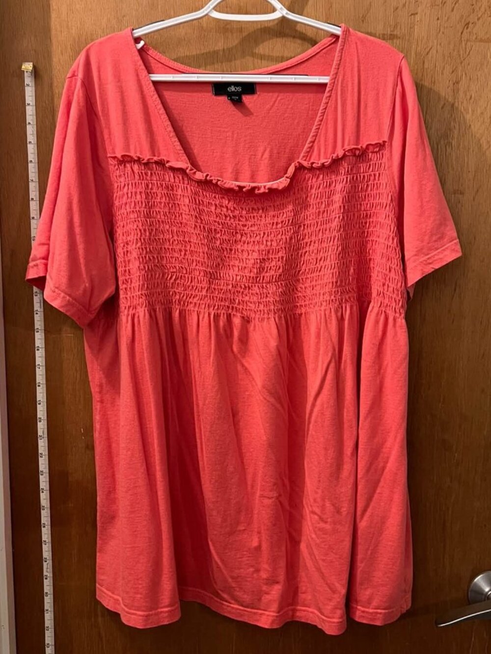 Size 1X(22/24W) - Ellos - Short Sleeve Knit Salmon Pullover